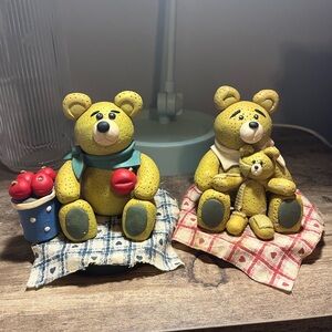 Lot of 2 - Vintage Bear Clay Figurines